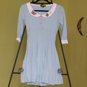 Hell Bunny Beebee Skater Dress With Collar Detail - Blue / XS